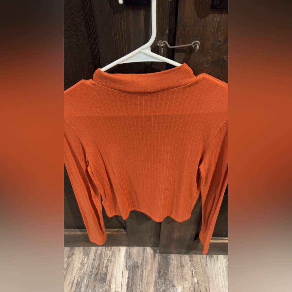 Forever 21 Orange Ribbed Polo Crop Blouse